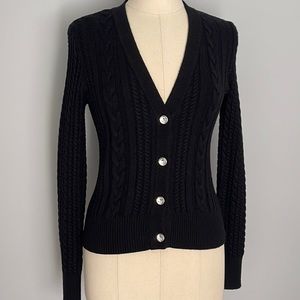 Magaschoni Black V-Neck Sweater with diamond buttons size M